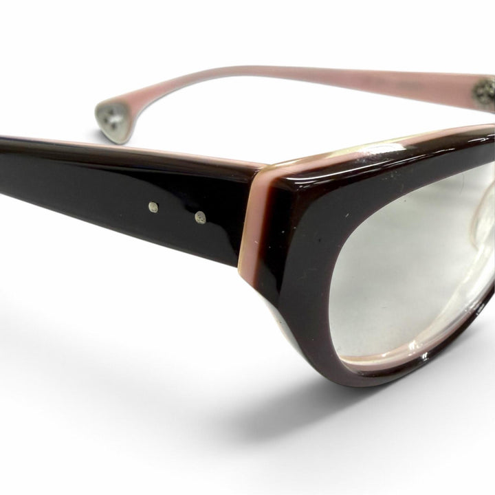 極美品△CHROME HEARTS クロムハーツ EDITH 925 メガネ 眼鏡 アイウェア ブラウン ピンク シルバー金具 デモレンズ 日本製 レディース