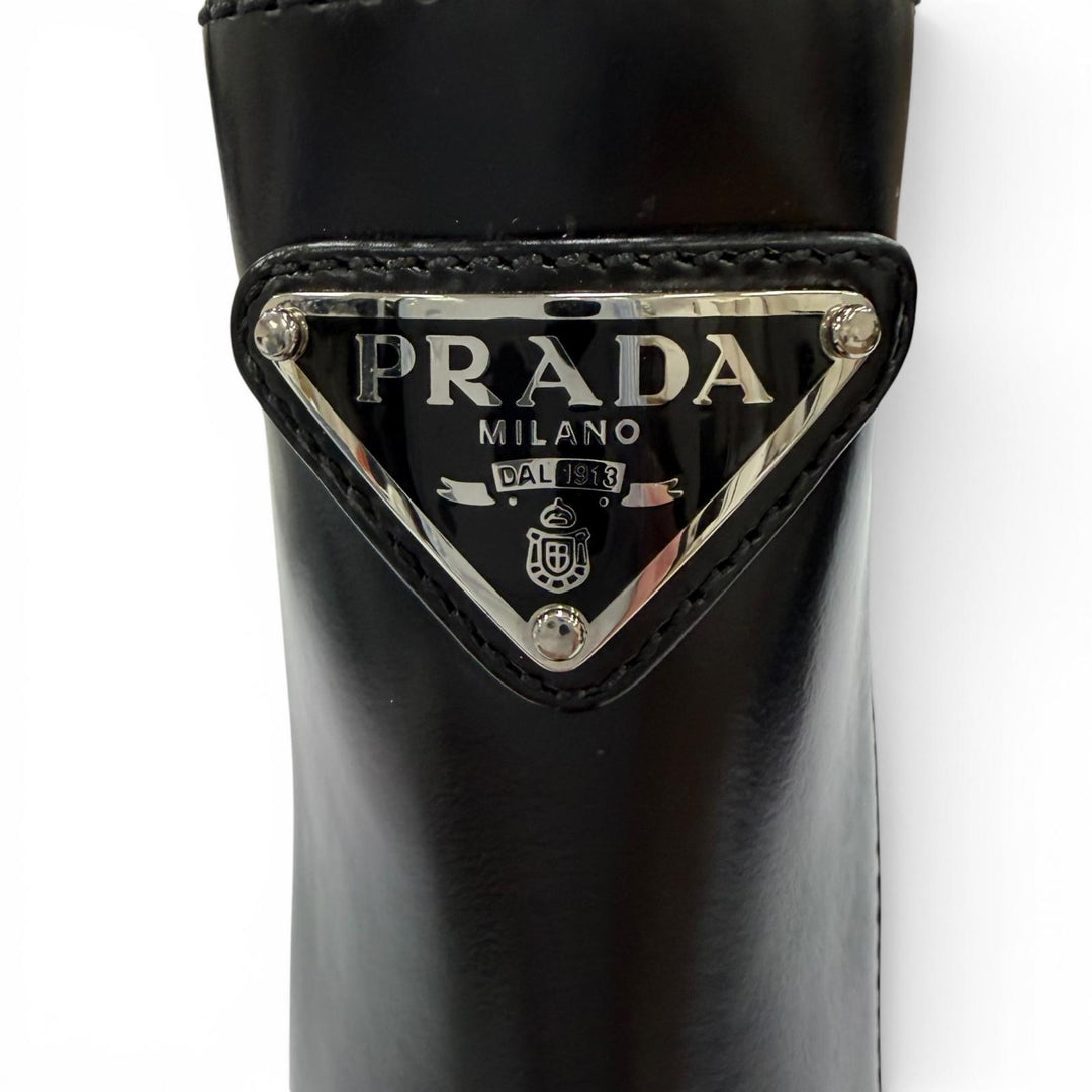 極美品☆PRADA プラダ 1T227N トライアングルロゴ ブラッシュドレザー サイドゴア ショートブーツ ブラック 38 イタリア製 レディース
