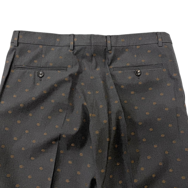 極美品□GUCCI グッチ 692041 ウール100％ GGロゴ総柄 シングル スラックス トラウザーズ パンツ チャコールグレー 52 スイス製 正規品