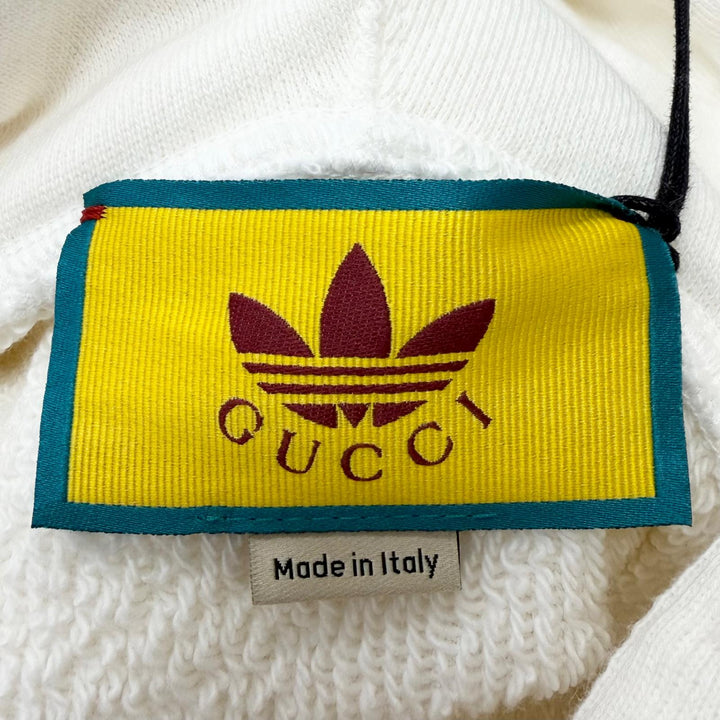 極美品□GUCCI adidas グッチ アディダス 717427 トレフォイル アーチロゴ プルオーバーパーカー フーディー アイボリー M 伊製 正規品