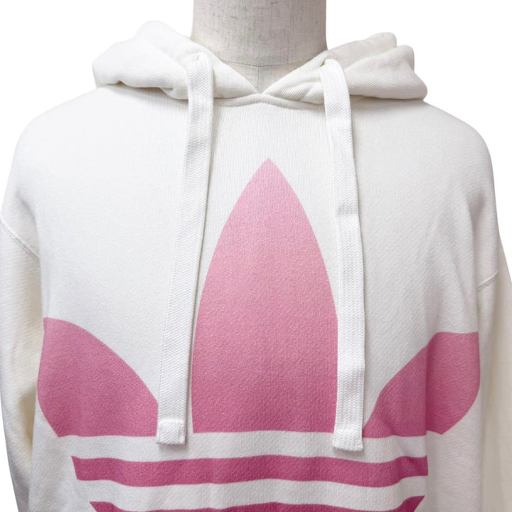 極美品□GUCCI adidas グッチ アディダス 717427 トレフォイル アーチロゴ プルオーバーパーカー フーディー アイボリー M 伊製 正規品