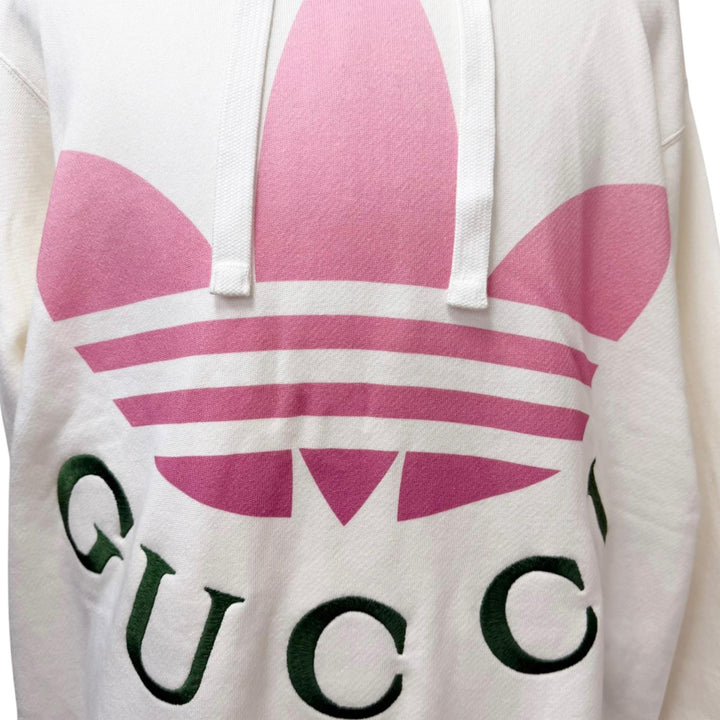 極美品□GUCCI adidas グッチ アディダス 717427 トレフォイル アーチロゴ プルオーバーパーカー フーディー アイボリー M 伊製 正規品