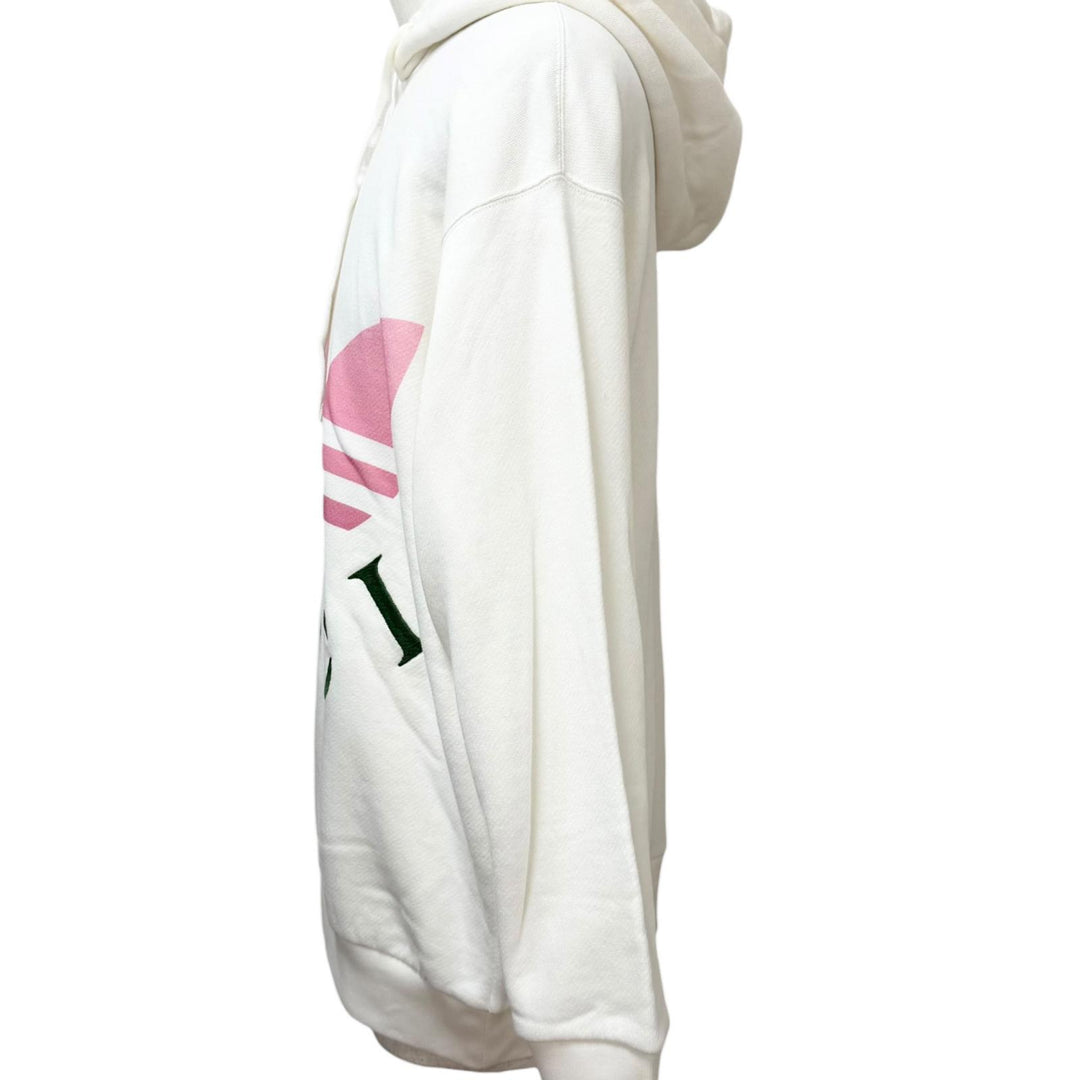極美品□GUCCI adidas グッチ アディダス 717427 トレフォイル アーチロゴ プルオーバーパーカー フーディー アイボリー M 伊製 正規品