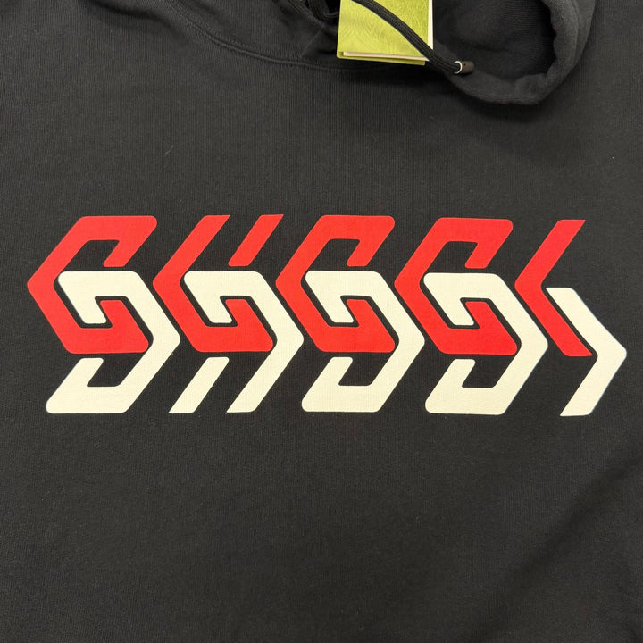 極美品□GUCCI グッチ 22SS 681210 コットン100％ ロゴプリント プルオーバーパーカー フーディー ブラック XXL イタリア製 正規品