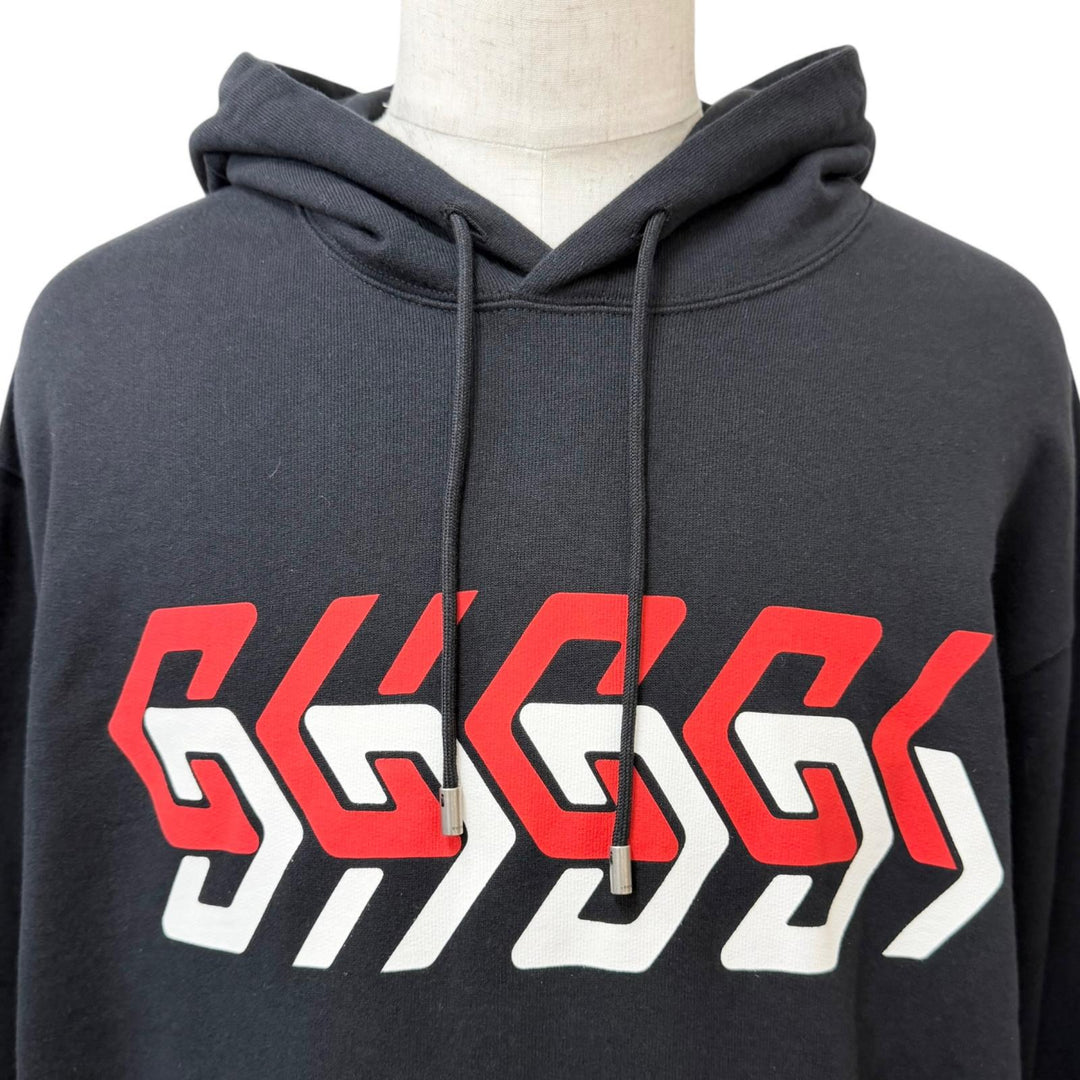 極美品□GUCCI グッチ 22SS 681210 コットン100％ ロゴプリント プルオーバーパーカー フーディー ブラック XXL イタリア製 正規品