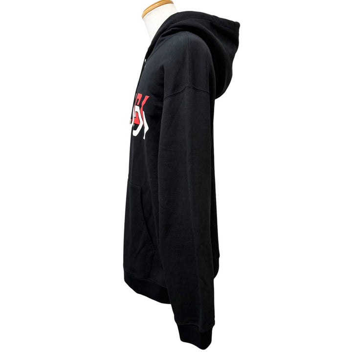 極美品□GUCCI グッチ 22SS 681210 コットン100％ ロゴプリント プルオーバーパーカー フーディー ブラック XXL イタリア製 正規品