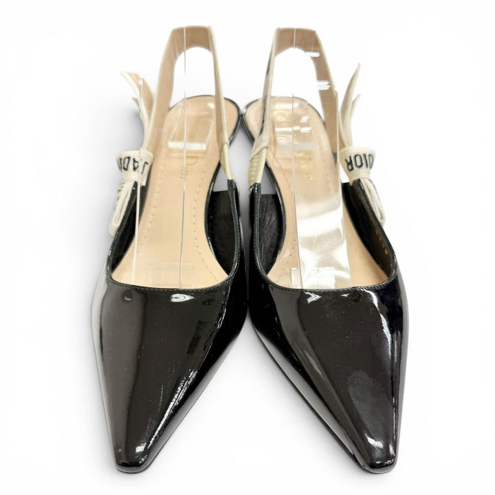 美品△Christian Dior クリスチャンディオール JADIOR スリングバック パンプス パテントレザー ポインテッドトゥ ブラック 35.5 袋付き