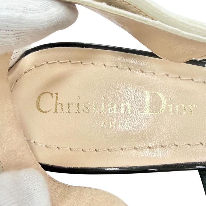 美品△Christian Dior クリスチャンディオール JADIOR スリングバック パンプス パテントレザー ポインテッドトゥ ブラック 35.5 袋付き