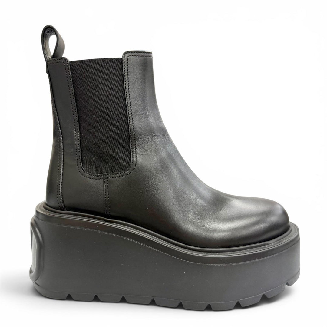 極美△Valentino Garavani ヴァレンティノガラヴァーニ レザー Vロゴ プラットフォーム サイドゴア チェルシーブーツ 厚底 ブラック 35.5