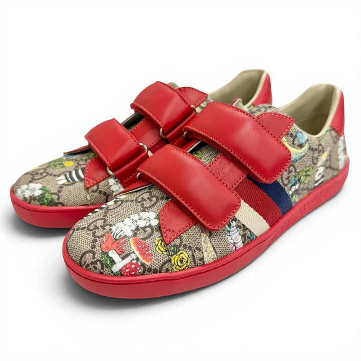 未使用品△GUCCI YUKO HIGUCHI グッチ ヒグチユウコ 463091 GGスプリームキャンバス レザー ベルクロ ローカットスニーカー レッド 34