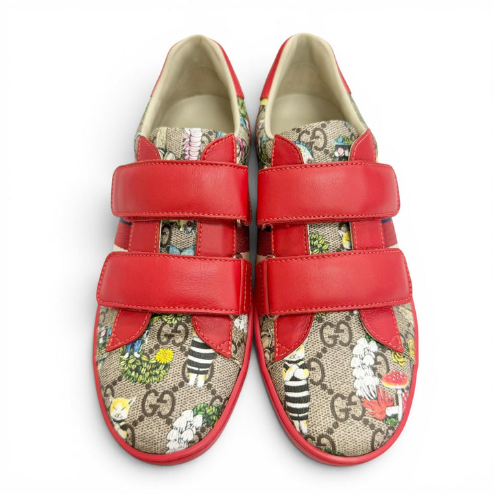 未使用品△GUCCI YUKO HIGUCHI グッチ ヒグチユウコ 463091 GGスプリームキャンバス レザー ベルクロ ローカットスニーカー レッド 34