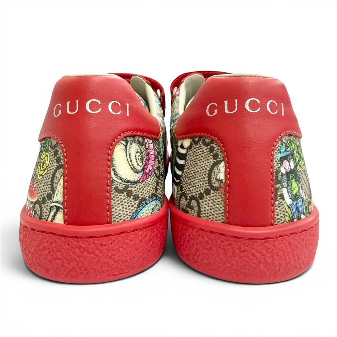 未使用品△GUCCI YUKO HIGUCHI グッチ ヒグチユウコ 463091 GGスプリームキャンバス レザー ベルクロ ローカットスニーカー レッド 34