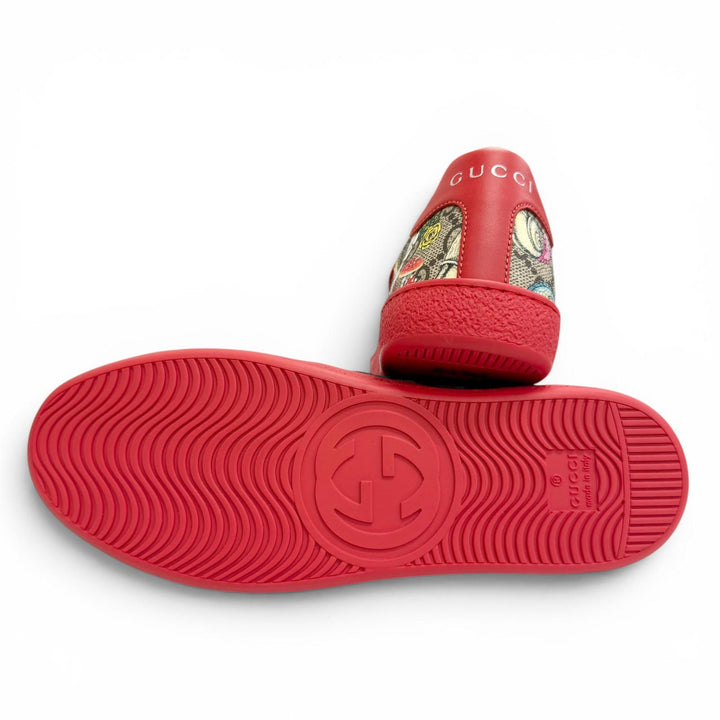 未使用品△GUCCI YUKO HIGUCHI グッチ ヒグチユウコ 463091 GGスプリームキャンバス レザー ベルクロ ローカットスニーカー レッド 34