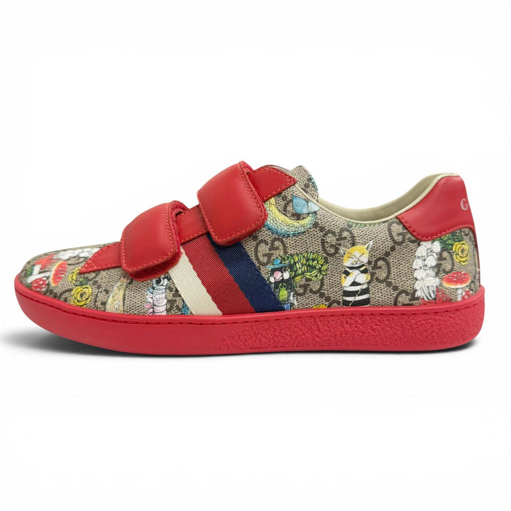 未使用品△GUCCI YUKO HIGUCHI グッチ ヒグチユウコ 463091 GGスプリームキャンバス レザー ベルクロ ローカットスニーカー レッド 34