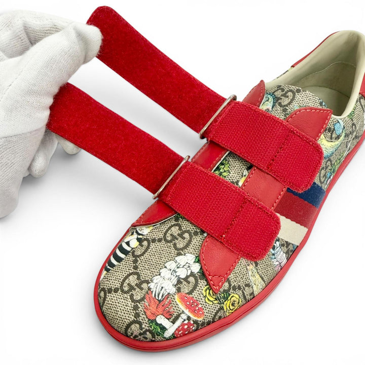 未使用品△GUCCI YUKO HIGUCHI グッチ ヒグチユウコ 463091 GGスプリームキャンバス レザー ベルクロ ローカットスニーカー レッド 34