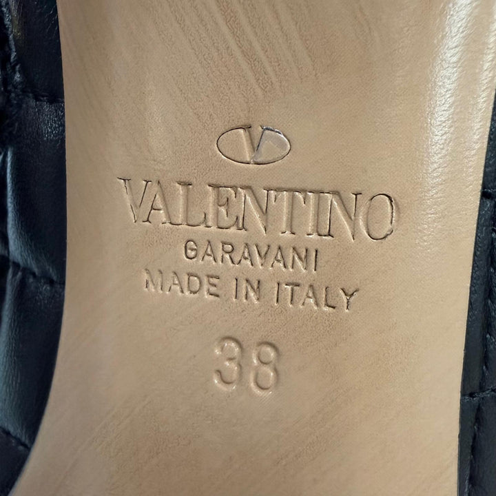 美品☆Valentino Garavani ヴァレンティノガラヴァーニ ロックスタッズ キルティング レザー ショートブーツ ブラック 38 箱・保存袋付