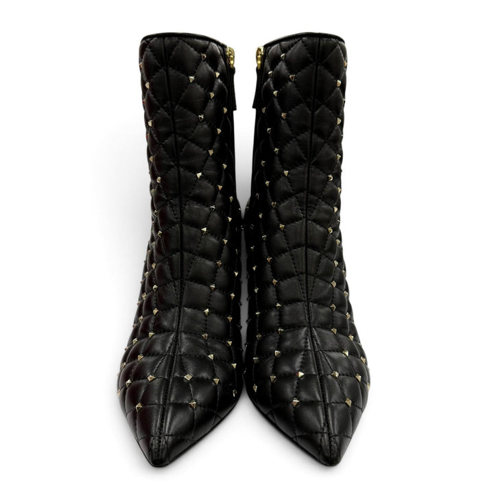 美品☆Valentino Garavani ヴァレンティノガラヴァーニ ロックスタッズ キルティング レザー ショートブーツ ブラック 38 箱・保存袋付