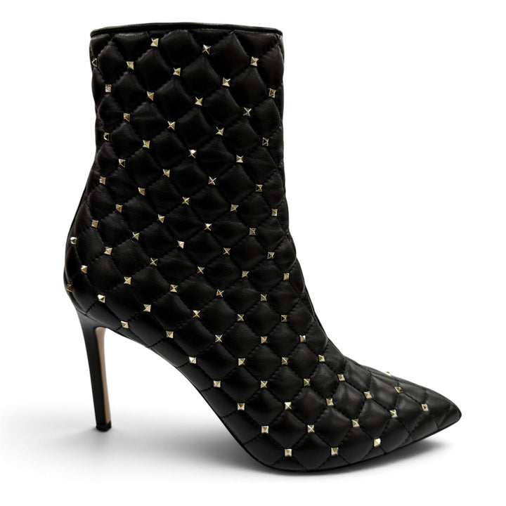 美品☆Valentino Garavani ヴァレンティノガラヴァーニ ロックスタッズ キルティング レザー ショートブーツ ブラック 38 箱・保存袋付
