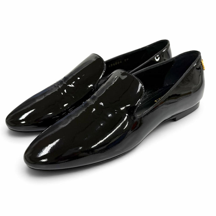 極美品★SAINT LAURENT PARIS サンローランパリ 484804 YSLロゴ パテントレザー ローファー ブラック ゴールド金具 39 箱・保存袋付き