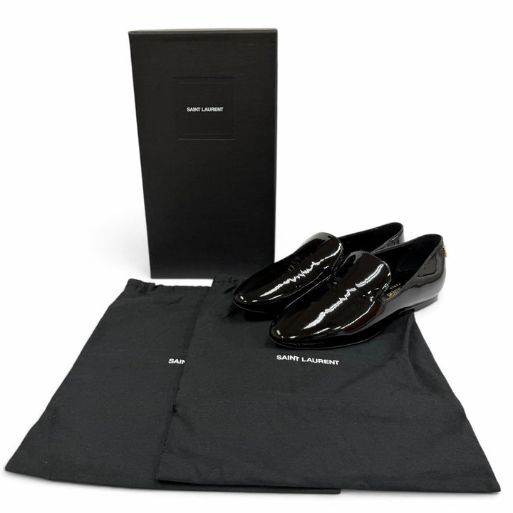 極美品★SAINT LAURENT PARIS サンローランパリ 484804 YSLロゴ パテントレザー ローファー ブラック ゴールド金具 39 箱・保存袋付き
