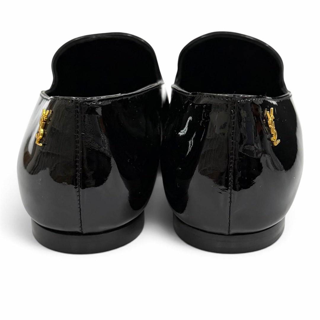 極美品★SAINT LAURENT PARIS サンローランパリ 484804 YSLロゴ パテントレザー ローファー ブラック ゴールド金具 39 箱・保存袋付き
