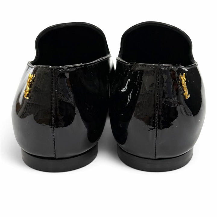 極美品★SAINT LAURENT PARIS サンローランパリ 484804 YSLロゴ パテントレザー ローファー ブラック ゴールド金具 39 箱・保存袋付き