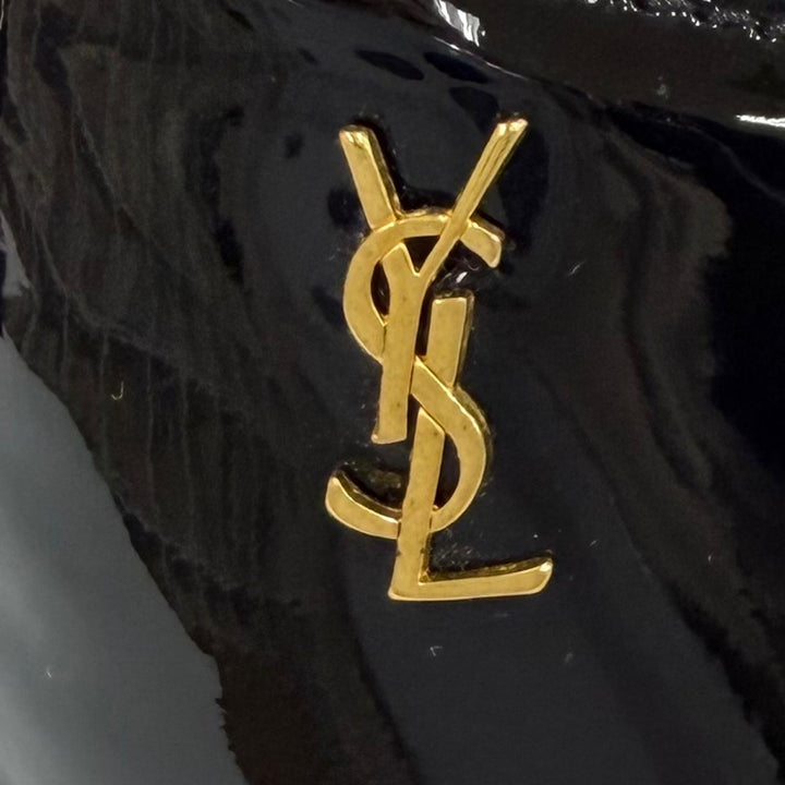極美品★SAINT LAURENT PARIS サンローランパリ 484804 YSLロゴ パテントレザー ローファー ブラック ゴールド金具 39 箱・保存袋付き