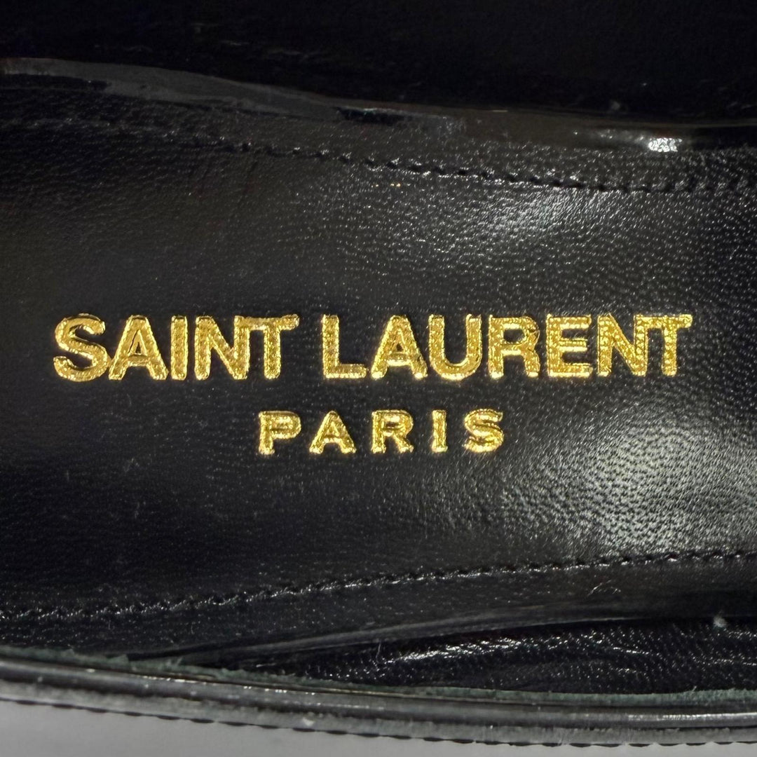 極美品★SAINT LAURENT PARIS サンローランパリ 484804 YSLロゴ パテントレザー ローファー ブラック ゴールド金具 39 箱・保存袋付き