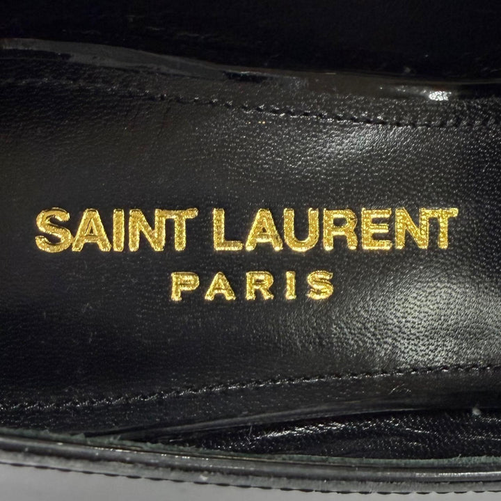 極美品★SAINT LAURENT PARIS サンローランパリ 484804 YSLロゴ パテントレザー ローファー ブラック ゴールド金具 39 箱・保存袋付き