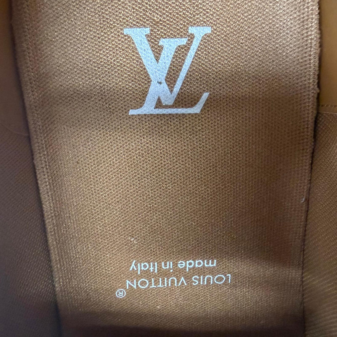 美品□LOUIS VUITTON ルイヴィトン 2024年製 LVトレイナーライン レザー ダミエ デニム スニーカー インディゴブルー 6.5 イタリア製