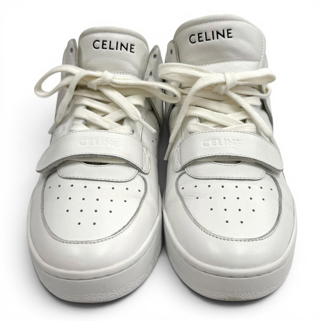 美品★CELINE セリーヌ CT-02 ロゴデザイン ベルクロストラップ レースアップ レザー スニーカー ホワイト 37 イタリア製 保存袋付