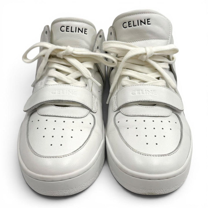 美品★CELINE セリーヌ CT-02 ロゴデザイン ベルクロストラップ レースアップ レザー スニーカー ホワイト 37 イタリア製 保存袋付