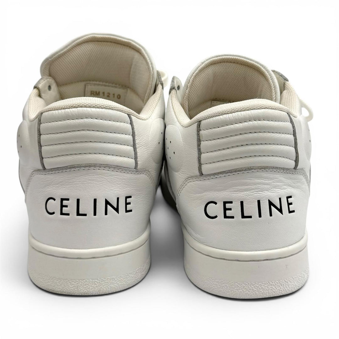 美品★CELINE セリーヌ CT-02 ロゴデザイン ベルクロストラップ レースアップ レザー スニーカー ホワイト 37 イタリア製 保存袋付