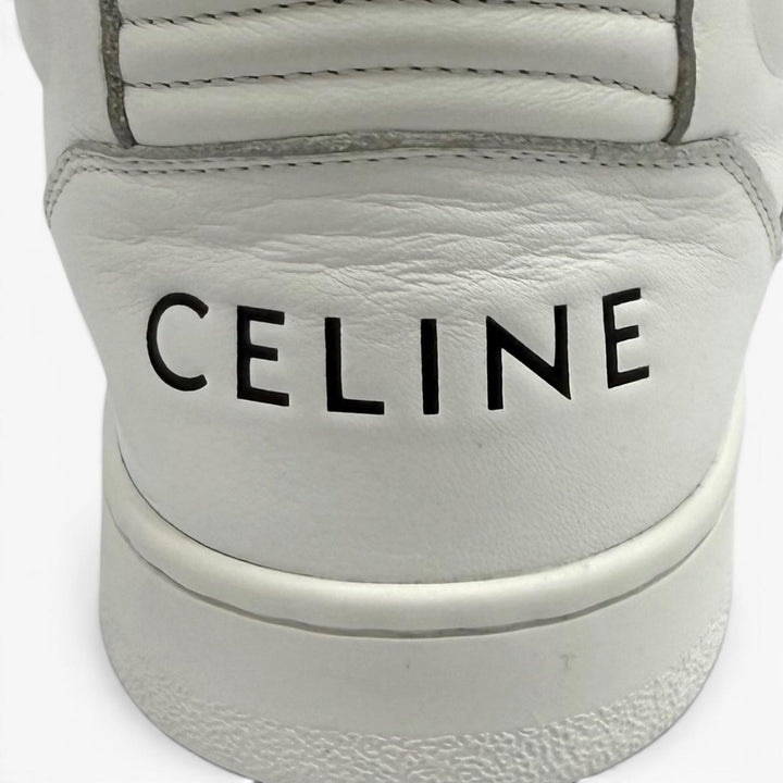 美品★CELINE セリーヌ CT-02 ロゴデザイン ベルクロストラップ レースアップ レザー スニーカー ホワイト 37 イタリア製 保存袋付
