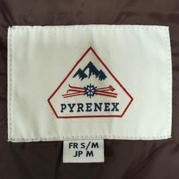 美品□Pyrenex ピレネックス ANNECY FUR アヌシー ファーフーデッド ロゴワッペン ダウンジャケット コート ブラウン M 正規品 メンズ