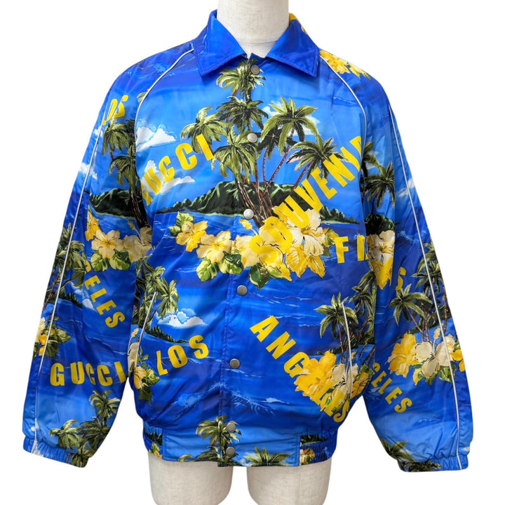 極美品□GUCCI グッチ 22AW 694137 スーベニアフロムロサンゼルス プリントナイロンジャケット ブルゾン ブルー 46 イタリア製 正規品