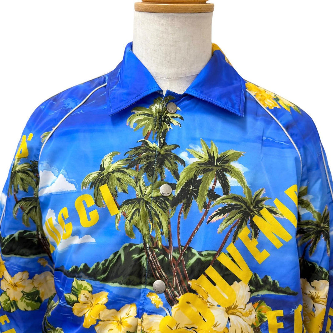 極美品□GUCCI グッチ 22AW 694137 スーベニアフロムロサンゼルス プリントナイロンジャケット ブルゾン ブルー 46 イタリア製 正規品