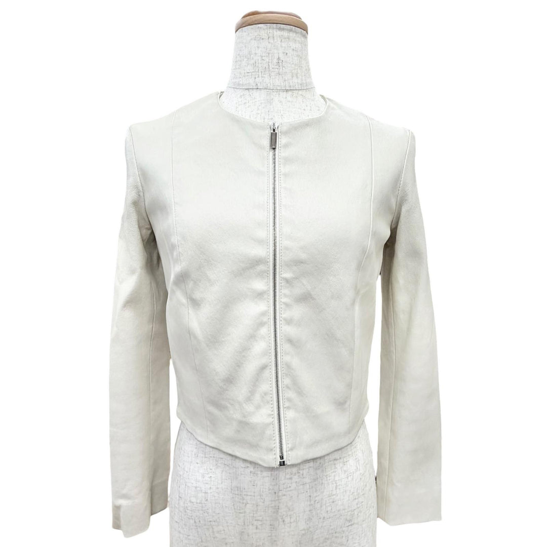 未使用品△THE ROW ザロウ STANTA JACKET ラムスキン クロップド ジップアップ ノーカラー レザージャケット アイボリー 0 USA製 正規品