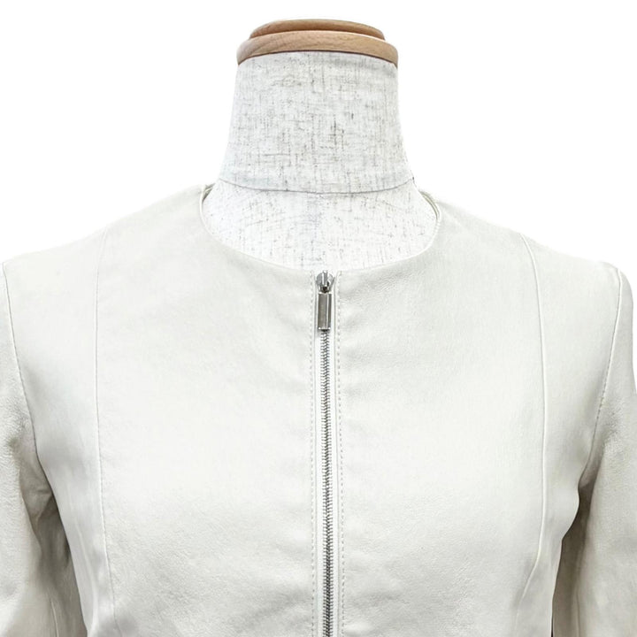 未使用品△THE ROW ザロウ STANTA JACKET ラムスキン クロップド ジップアップ ノーカラー レザージャケット アイボリー 0 USA製 正規品