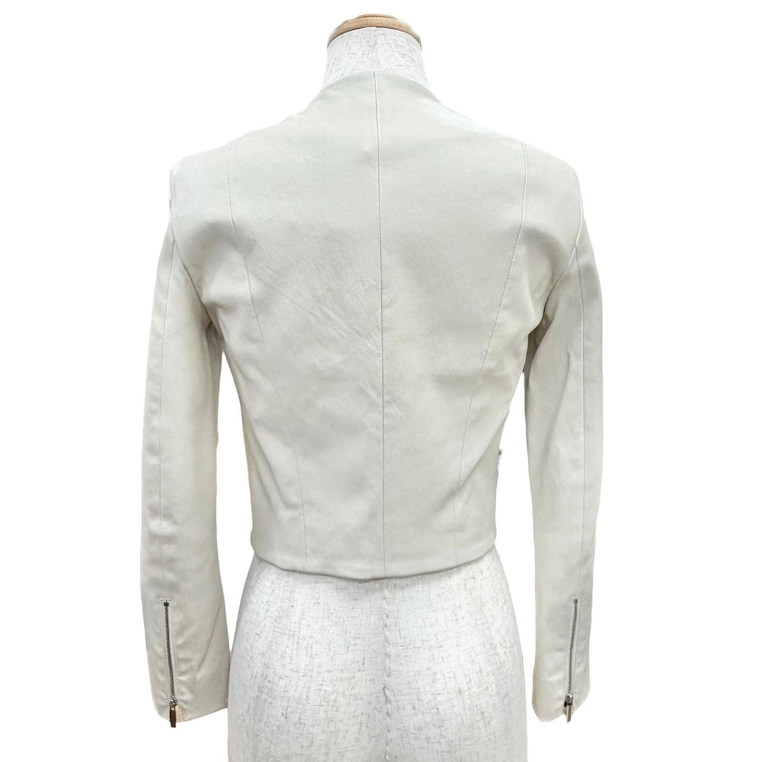 未使用品△THE ROW ザロウ STANTA JACKET ラムスキン クロップド ジップアップ ノーカラー レザージャケット アイボリー 0 USA製 正規品