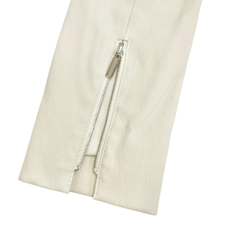 未使用品△THE ROW ザロウ STANTA JACKET ラムスキン クロップド ジップアップ ノーカラー レザージャケット アイボリー 0 USA製 正規品