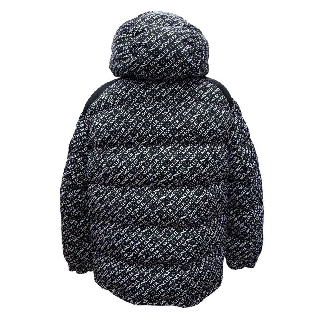 極美品△MONCLER モンクレール 22-23AW MAIRE マイール ロゴワッペン 総柄 フード付き ジップアップ ダウンジャケット ブラック 1 正規品