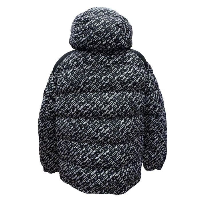 極美品△MONCLER モンクレール 22-23AW MAIRE マイール ロゴワッペン 総柄 フード付き ジップアップ ダウンジャケット ブラック 1 正規品