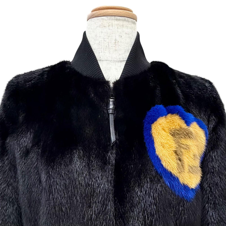 未使用品△FENDI フェンディ 2018年製 FNE20G A3G5 F13PQ FFロゴ ハートモチーフ ミンクファー ジップジャケット ブルゾン 黒 38 正規品