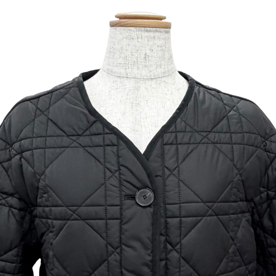 極美品△Christian Dior クリスチャンディオール 157C26A2827 マクロカナージュ ノーカラー キルティング ジャケット ブラック 38 正規品
