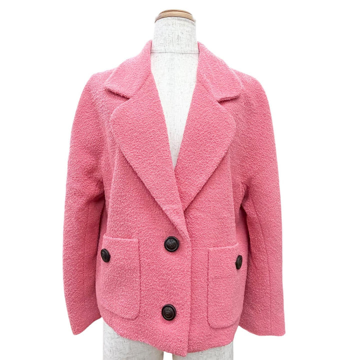 極美品△GUCCI グッチ 619267 ZAD82 ウール インターロッキングGボタン ショート ジャケット ピンク 36 イタリア製 正規品 レディース