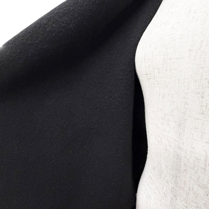美品△MONCLER モンクレール MANTELLA ウール100％ ロゴワッペン ダウンスリーブ フリンジ ケープコート ポンチョ ブラック S 正規品