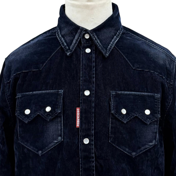 極美品▼DSQUARED2 ディースクエアード 25AW S74DM0938 Flocked Cord Jean Jacket コーデュロイ ジャケット ブラック 44 正規品 メンズ