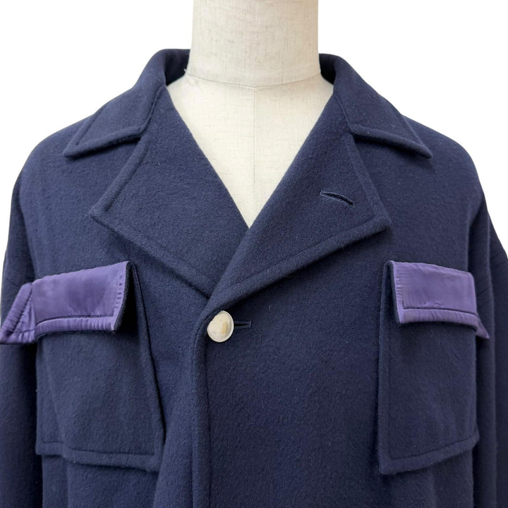 美品□sulvam サルバム OVER BLOUSON JACKET ウール80％ オーバーサイズ ブルゾンジャケット ダークネイビー パープル M 日本製 正規品
