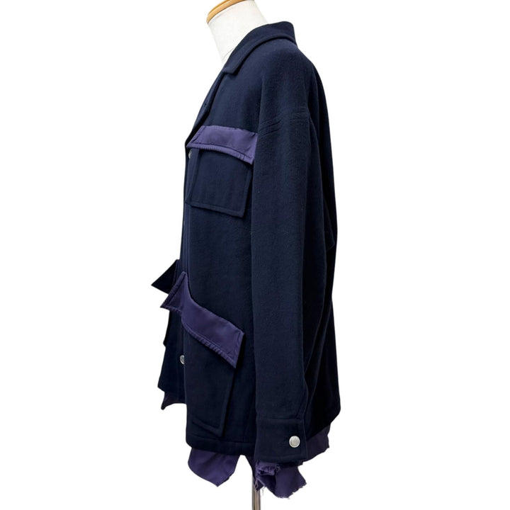 美品□sulvam サルバム OVER BLOUSON JACKET ウール80％ オーバーサイズ ブルゾンジャケット ダークネイビー パープル M 日本製 正規品